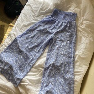 blue floral wide leg pants